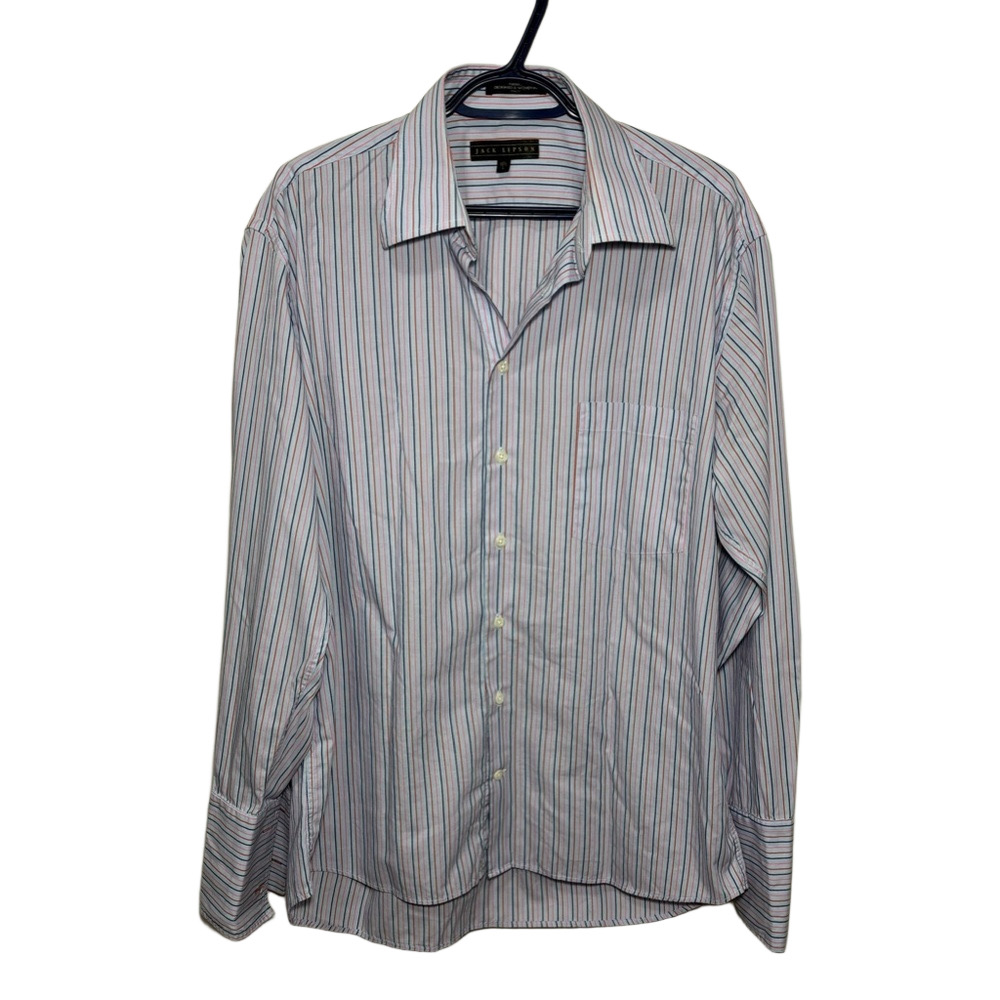 Men's Jack Lipson Button down Dress Shirt, Size 16 1/2, White & Blue
